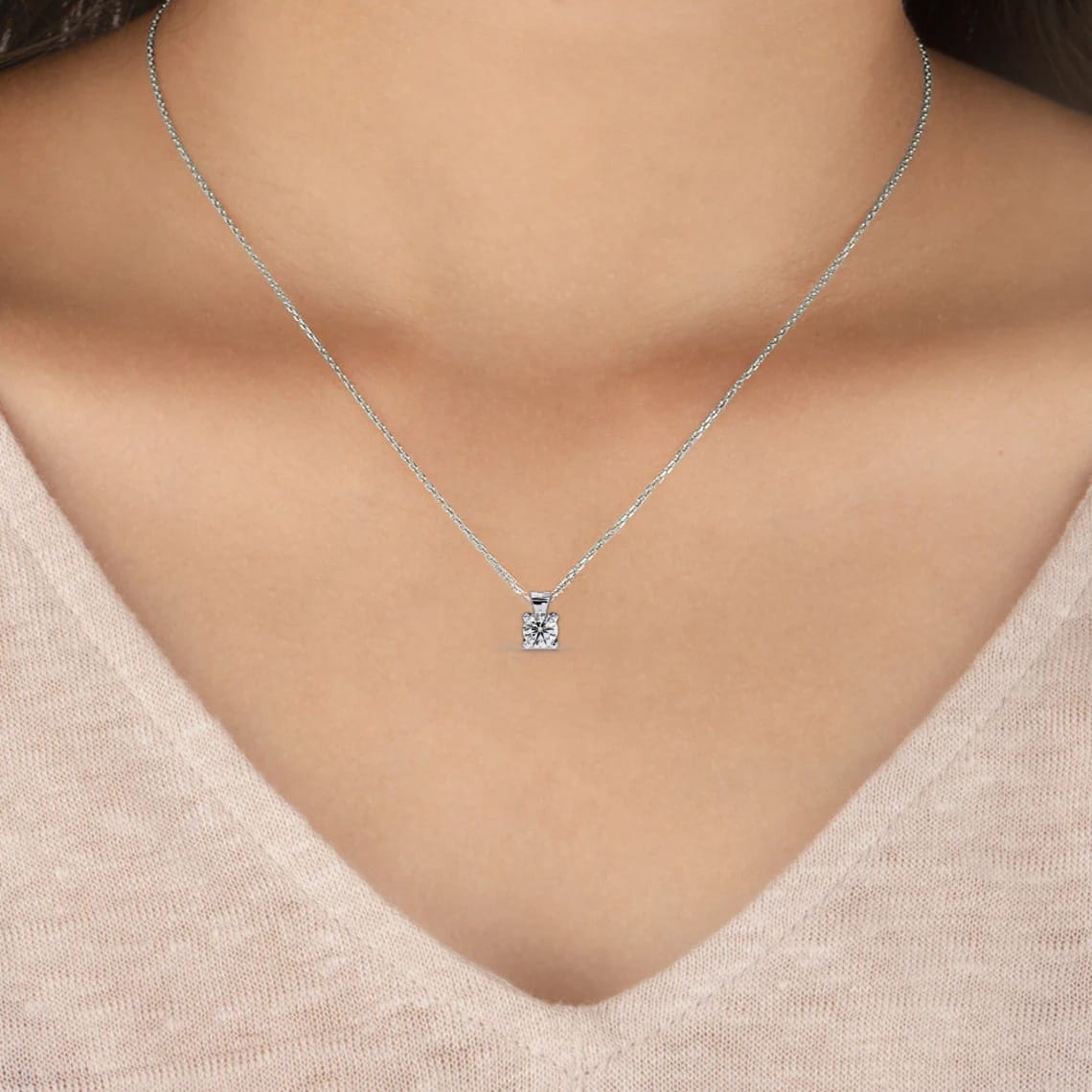 Round Lab Grown Diamond Pendant with Heavy Four Prong Double Bail Setting - View 11