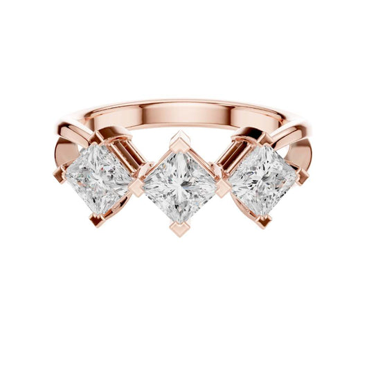 Princess Cut Three Stone Moissanite Diamond Engagement Ring - View 2