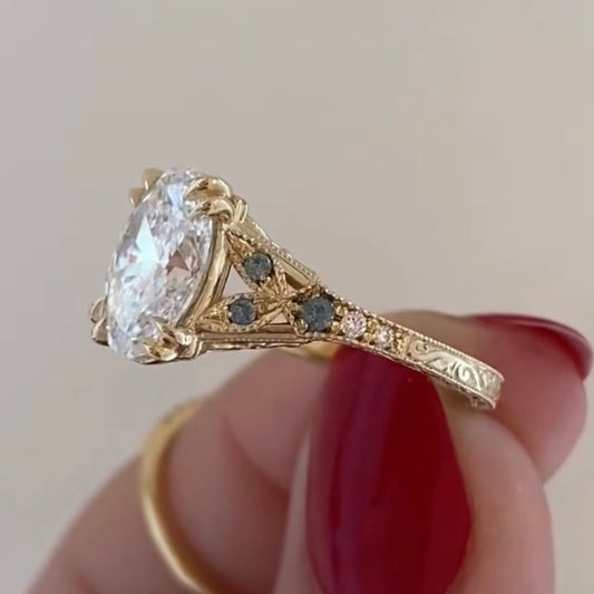 Oval Lab Diamond Vintage Nature Inspired Engagement Ring - View 2