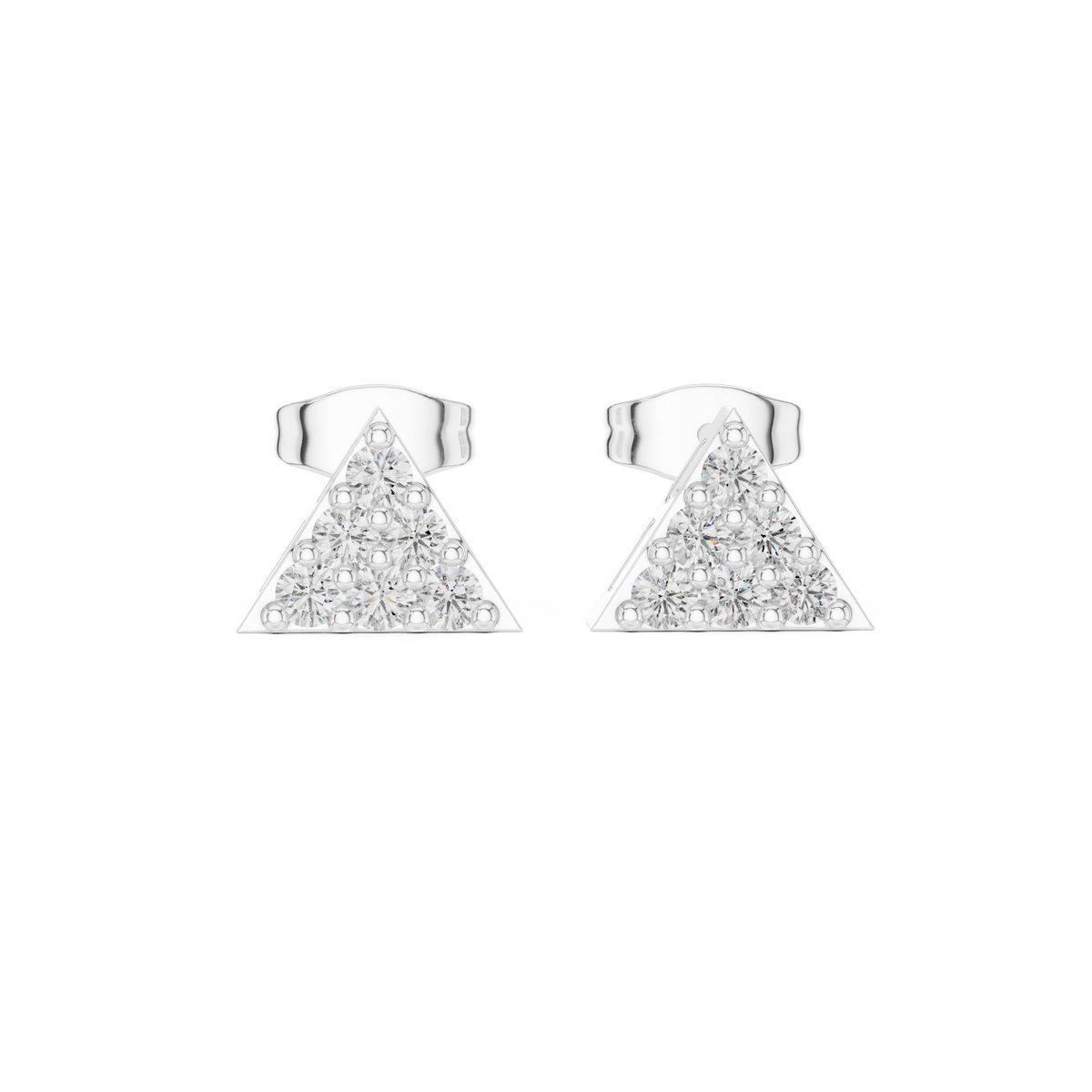 Geometric Triangle Round Cut Moissanite Diamond Stud Earrings with Pave Set - View 3