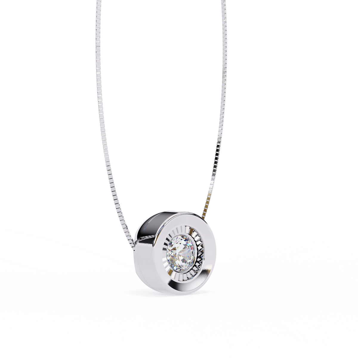 Round Lab Grown Diamond Miracle Plate Bezel Set Circular Pendant - View 7