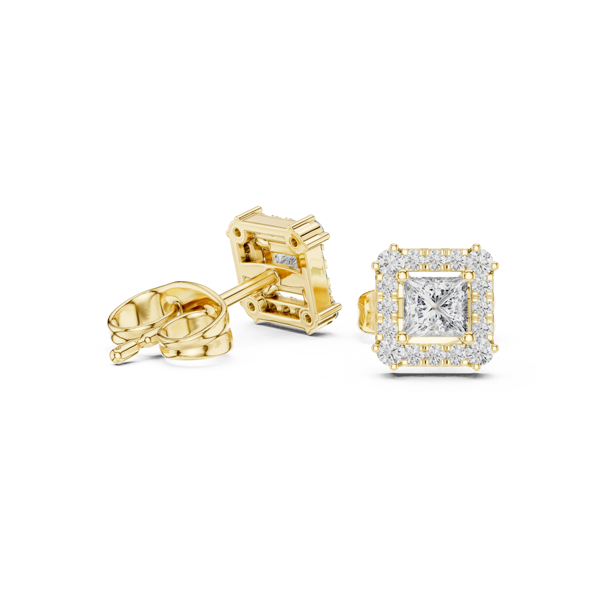 Princess Cut Lab Grown Diamond Square Halo Stud Earring - View 7