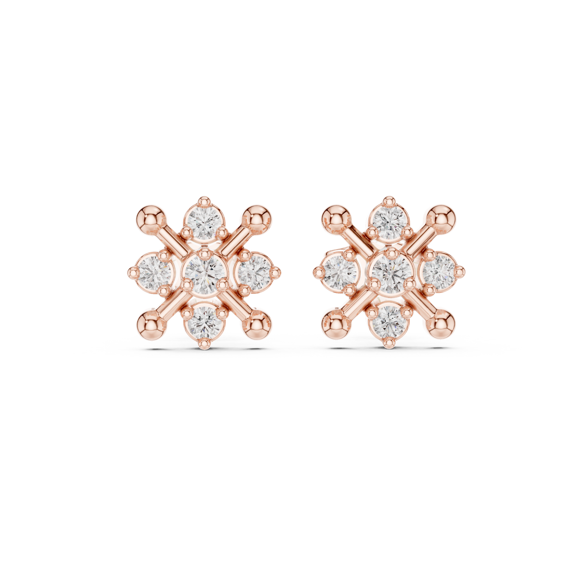Orbital Nova Round Lab Diamond Cluster Stud Earrings with Starburst Geometry - View 2