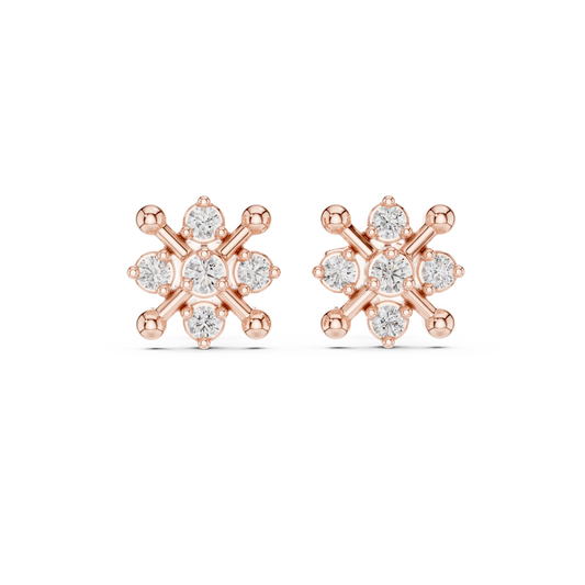 Orbital Nova Round Lab Diamond Cluster Stud Earrings with Starburst Geometry - View 2