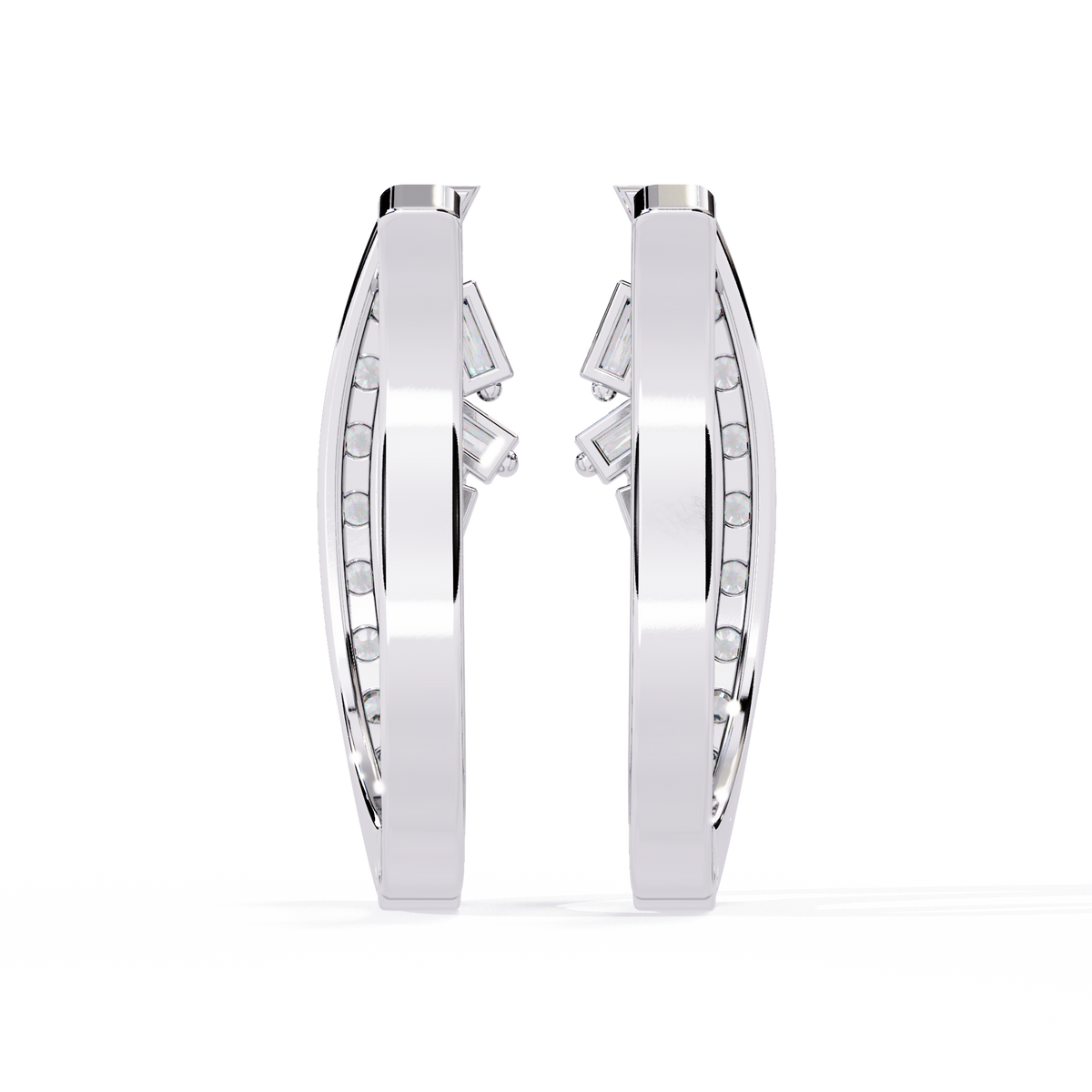 Sparkling Lab Grown Diamond Studs Baguette and Round Diamond Curved Hoop Earrings - View 9