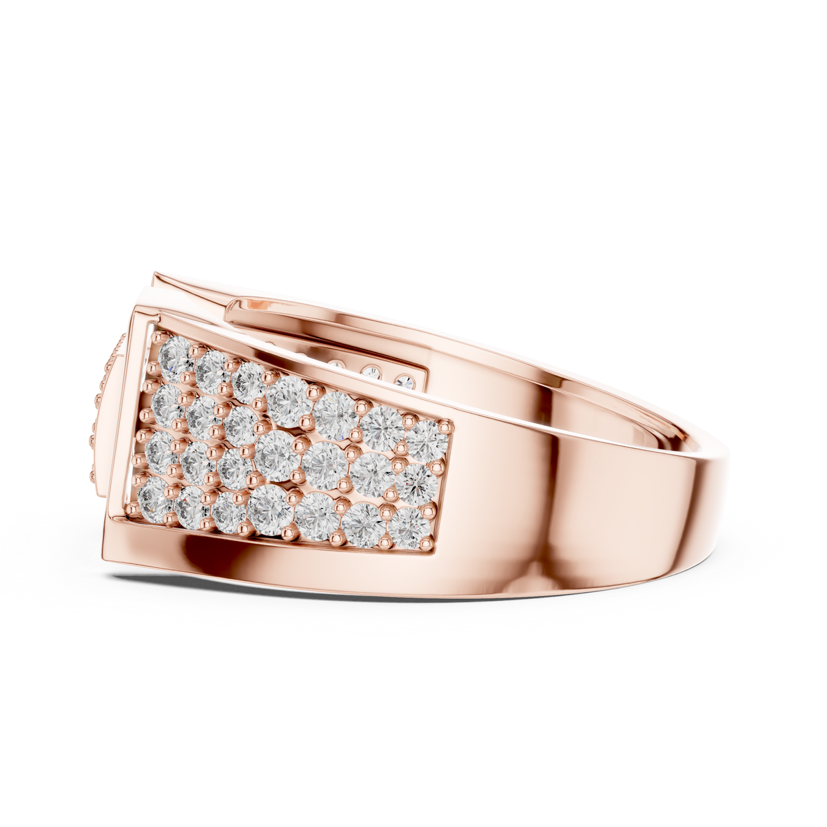 Round Cut Moissanite Diamond Men's Rectangular Center Pave Statement Band - View 11