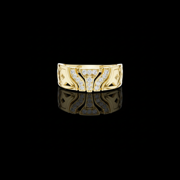 Round Cut Lab Grown Diamond Men's T Shield Pave Openwork Gold Ring