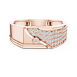Round Cut Moissanite Diamond Men's Asymmetric Curved Pave Gold Signet Ring - View 2
