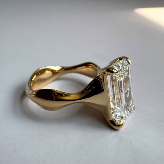Emerald Cut Lab Diamond Solitaire Ring With Sculptural Band - View 2