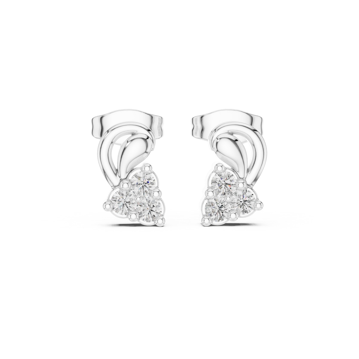 Exclusive Round Cut Moissanite Diamond Cluster Stud Earrings with Sculpted Curved Design - View 3
