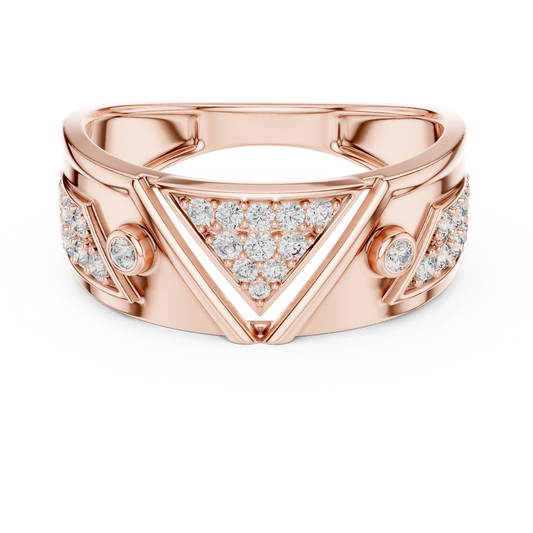 Round Cut Moissanite Diamond Men's Inverted Triangle Pave Wedding Ring - View 2