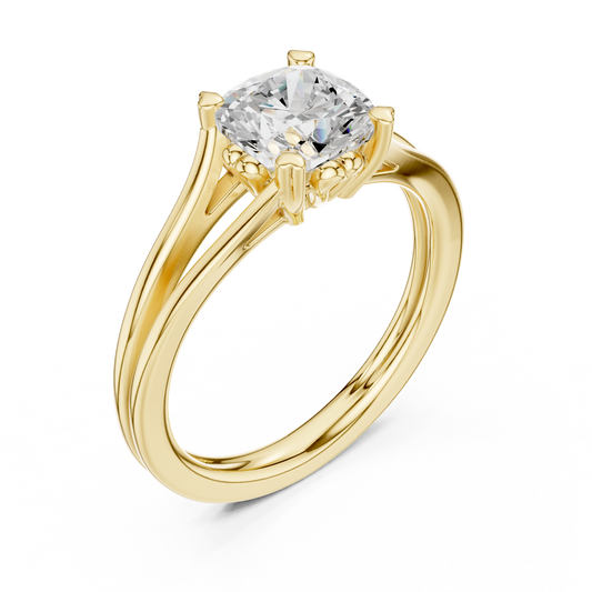 Split Shank Cushion Cut Lab Diamond Solitaire Rings - View 2