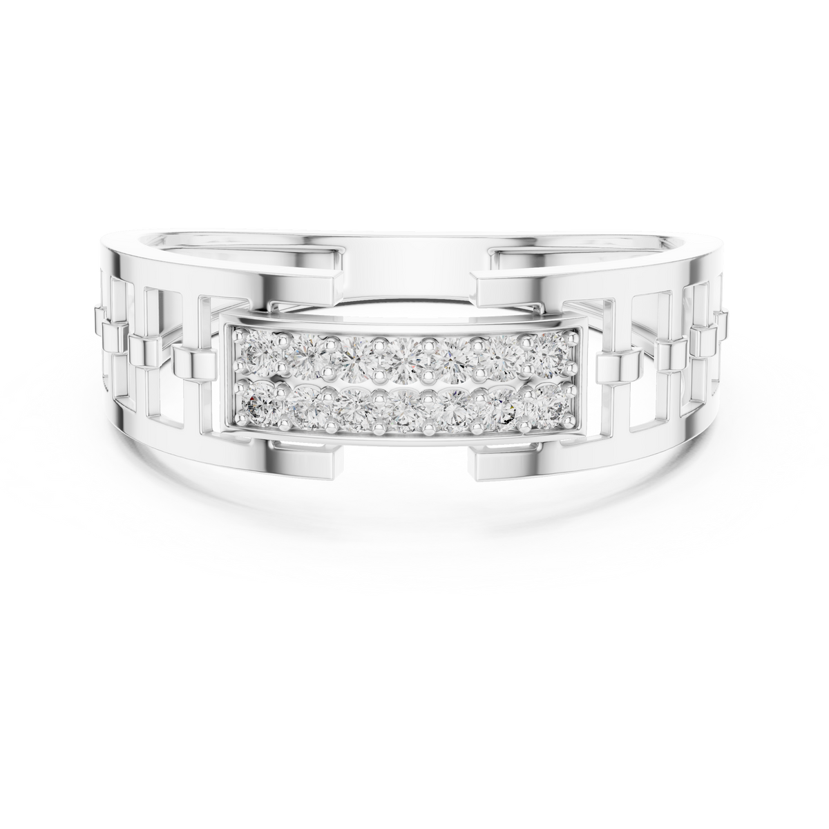 Round Cut Lab Grown Diamond Men's Rectangular Pave Center Geometric Ring - View 3