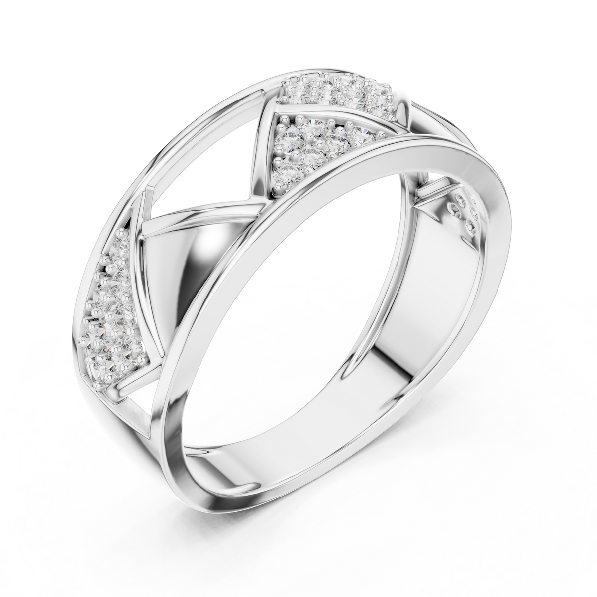 Round Cut Moissanite Diamond Men's Triangular Pave Pattern Statement Ring - View 6