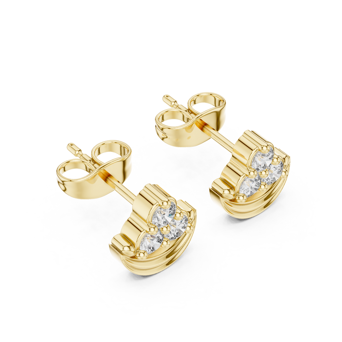 Luna Crest Round Moissanite Diamond Cluster Stud Earrings with Sculpted Crescent Design - View 4