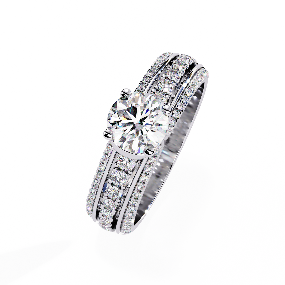 Round Cut Triple Pave Moissanite Diamond Solitaire Engagement Ring - View 4