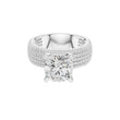 Four Row Cushion Lab Diamond Engagement Ring Pave Wedding Band - View 3