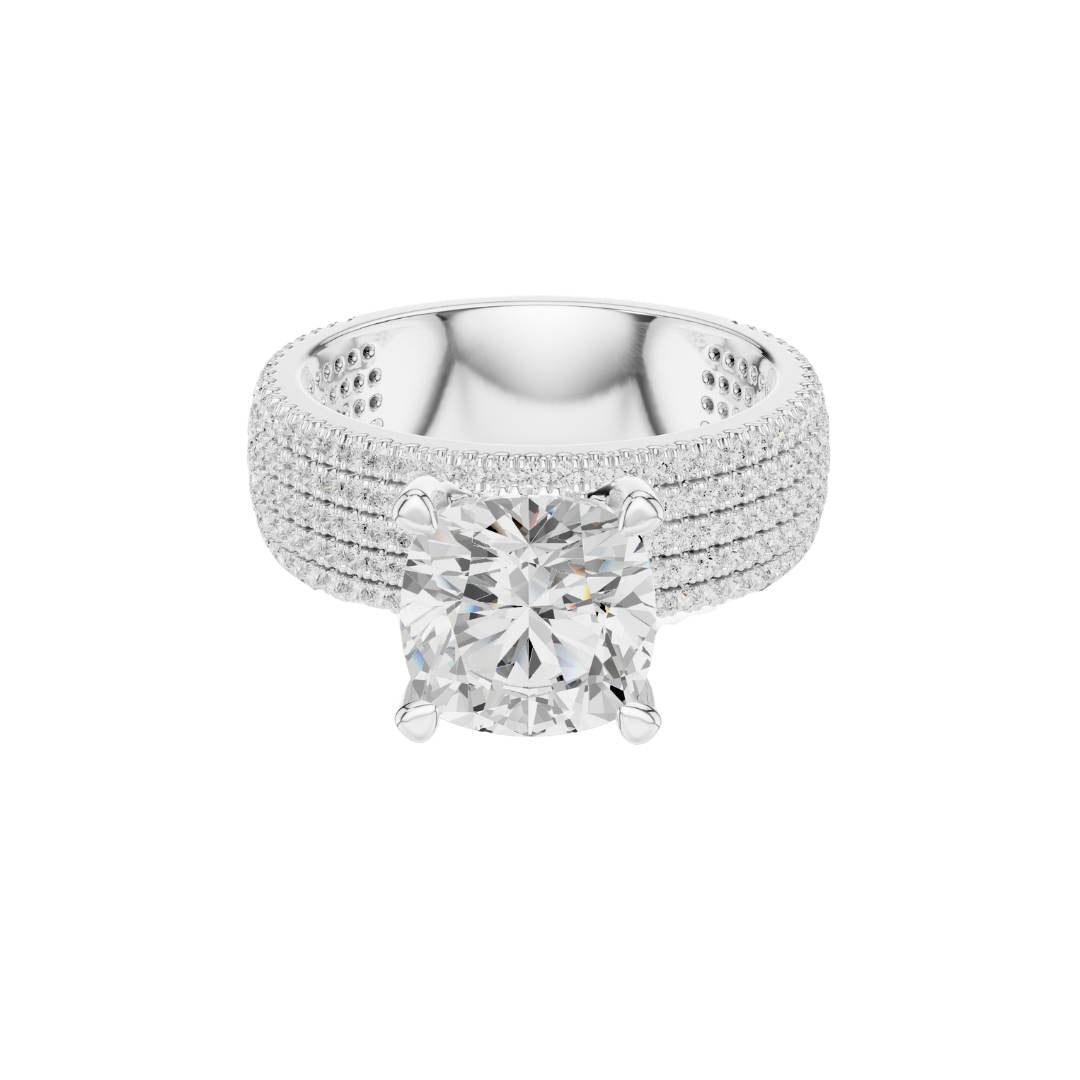 Four Row Cushion Lab Diamond Engagement Ring Pave Wedding Band - View 3
