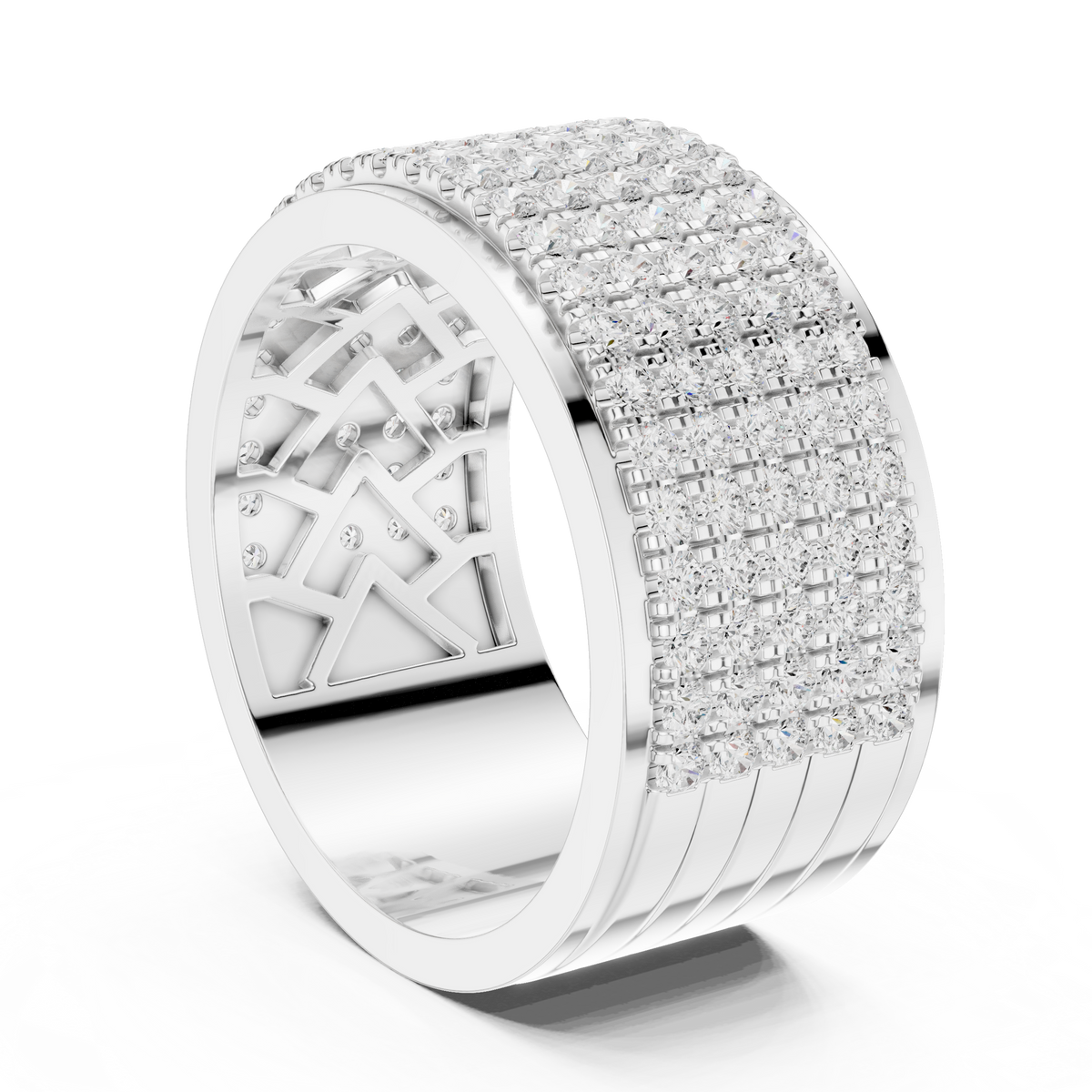 Round Cut Moissanite Diamond Men's Multi Row Grid Pave Iced Out Statement Ring - View 12