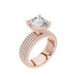 Four Row Cushion Lab Diamond Engagement Ring Pave Wedding Band - View 5
