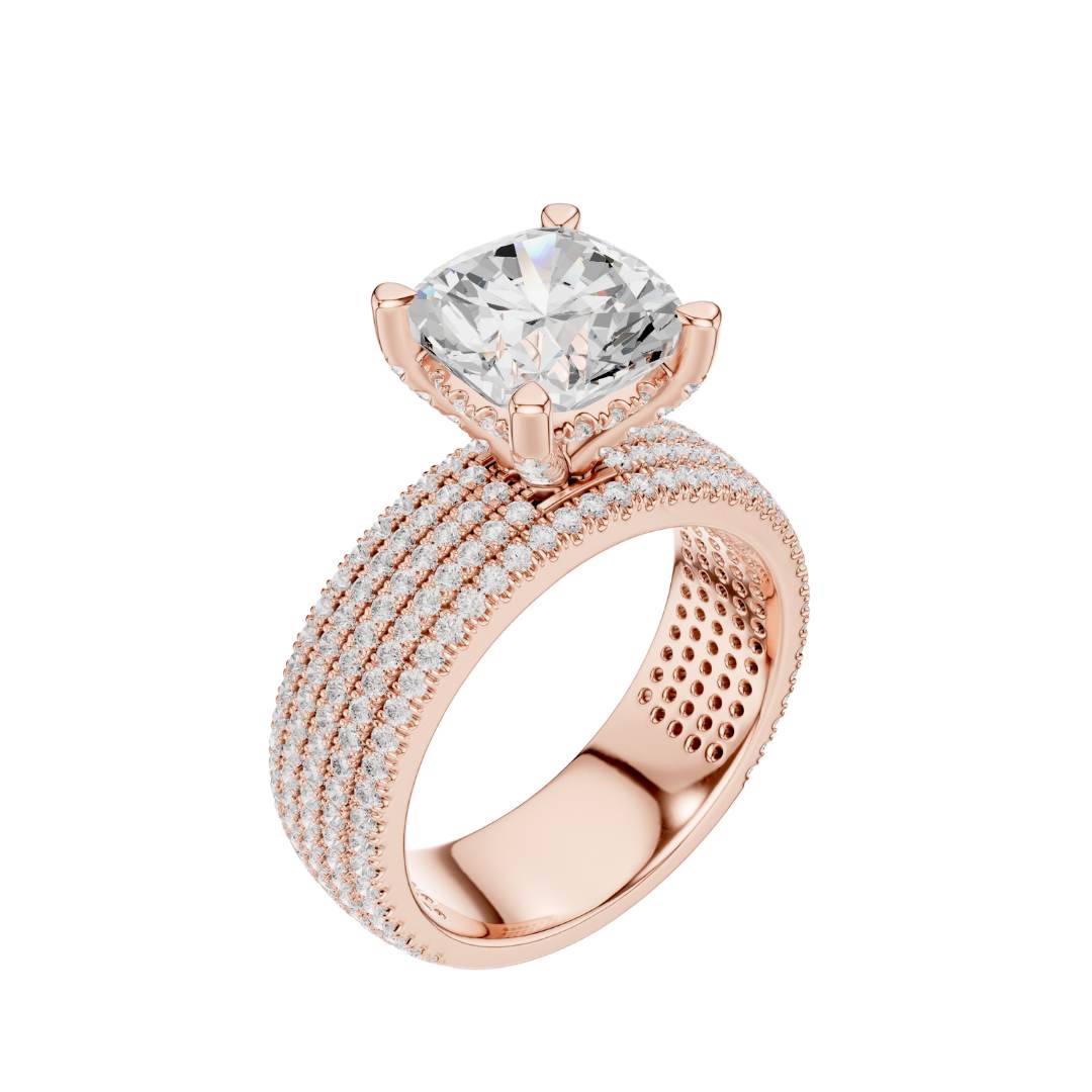 Four Row Cushion Lab Diamond Engagement Ring Pave Wedding Band - View 5