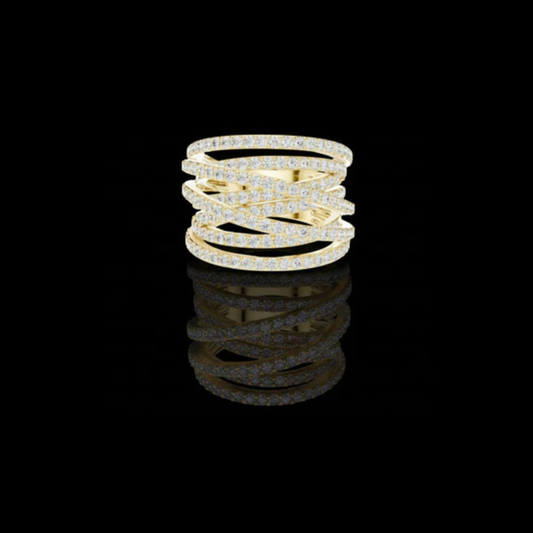 Round Cut Moissanite Diamond Multi Row Crossover Statement Ring