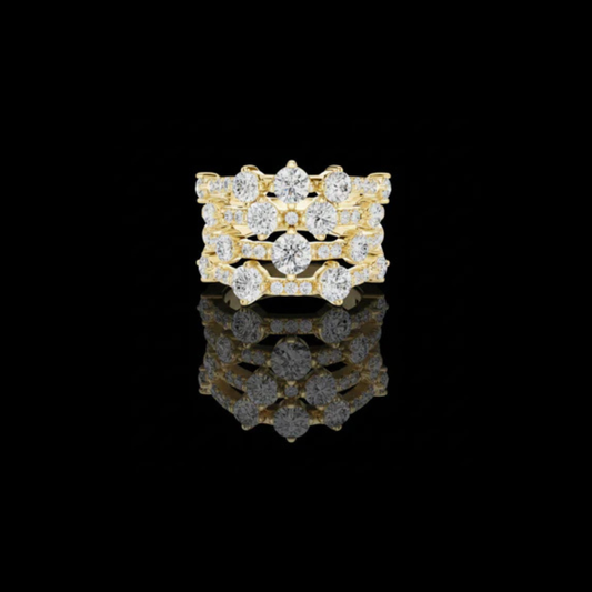 Round Cut Lab Diamond Multi Row Cluster Statement Ring