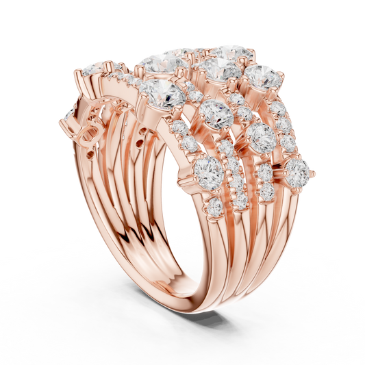 Round Cut Moissanite Diamond Multi Row Cluster Statement Ring - View 2