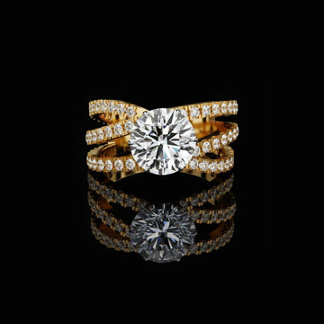 Split Shank Round Cut Moissanite Diamond Engagement Ring Triple Row Band