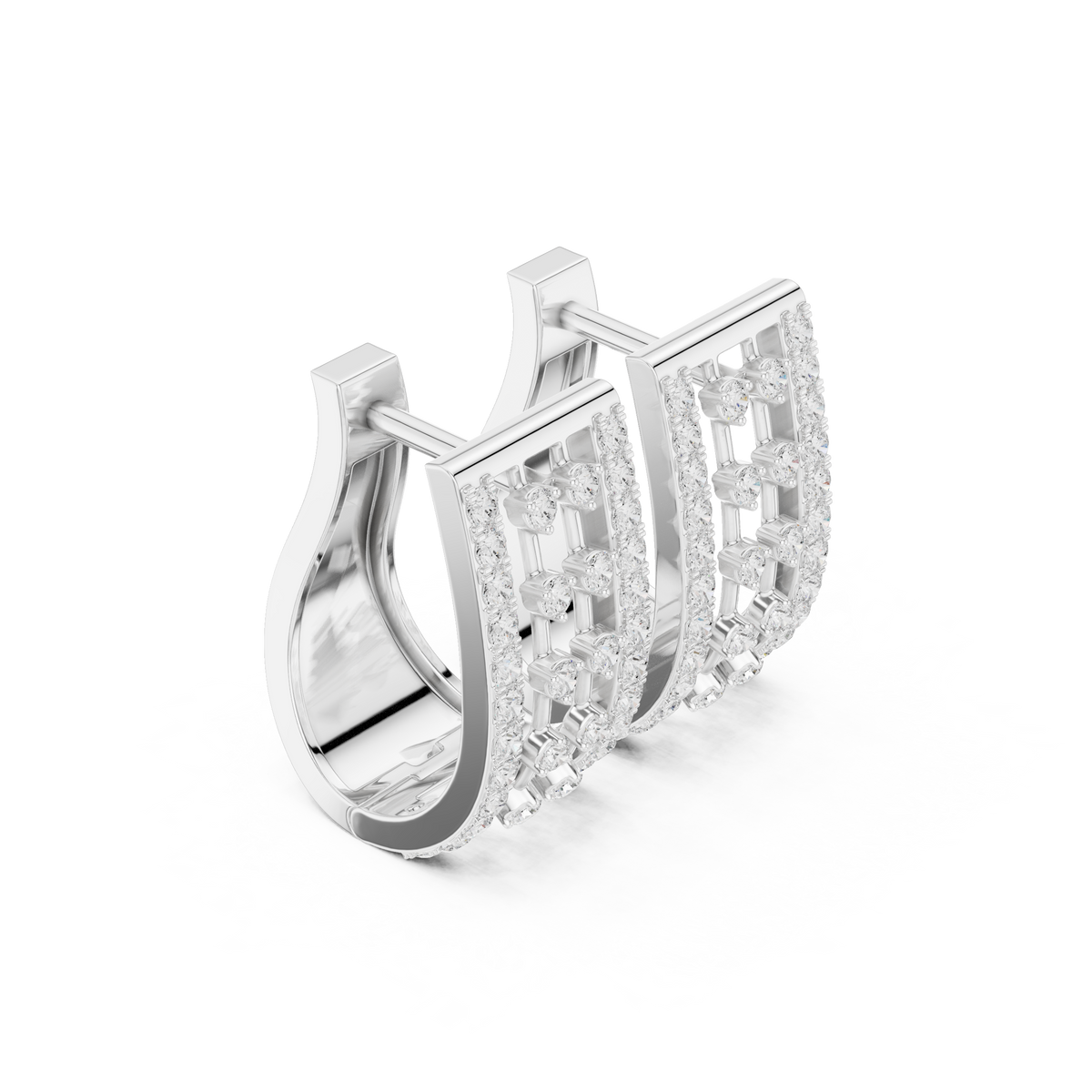 Openwork Window Lattice Multi Row Moissanite Diamond Wide Huggie Hoop Earrings - View 6