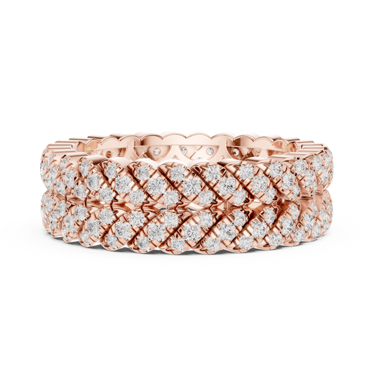 Round Cut Triple Row Woven Moissanite Diamond Eternity Band Ring - View 2