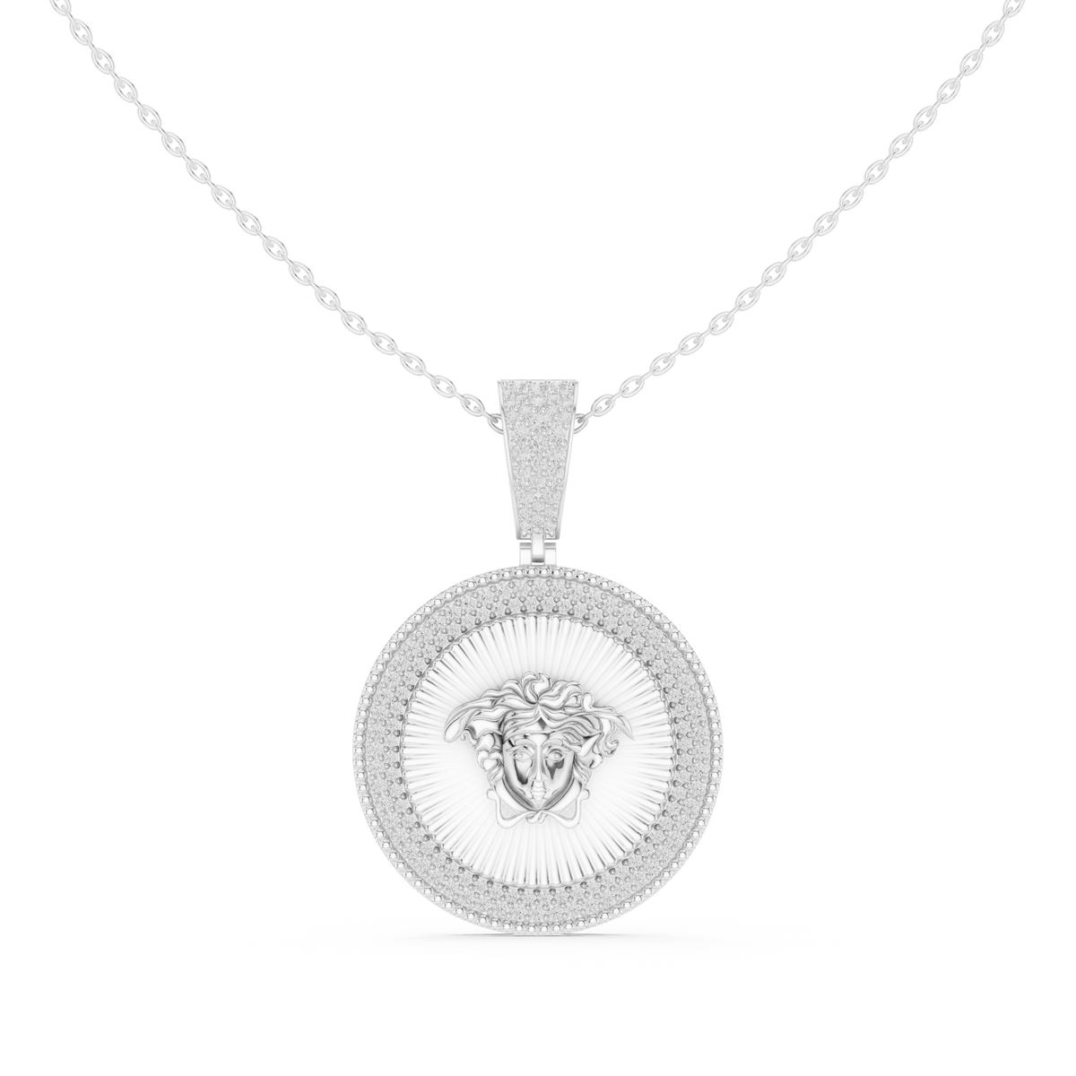 Circular Mythological Emblem Statement Charm Pendant Round Lab Grown Diamond - View 3