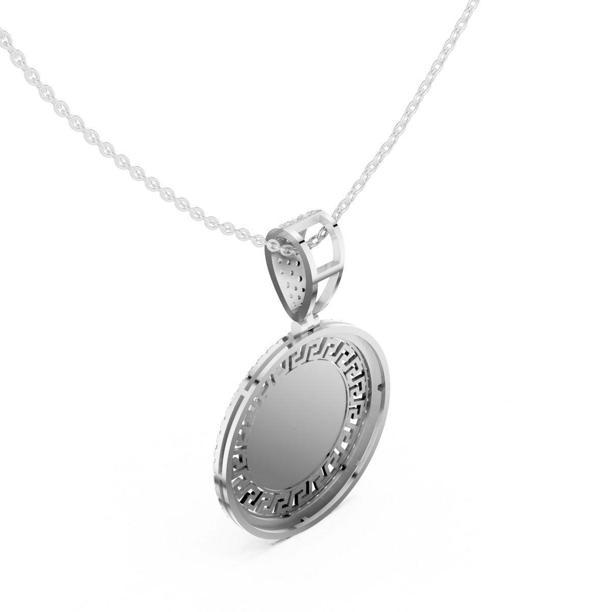 Greek Key Pattern Statement Charm Featuring Round Lab Grown Diamond - View 9