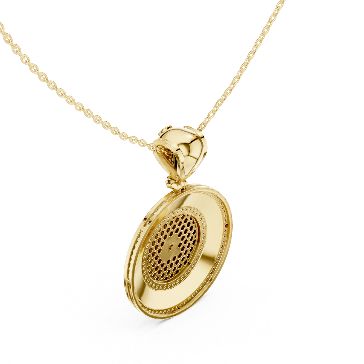 Greek Key Pattern Border Statement Pendant with Round Moissanite Diamond - View 7