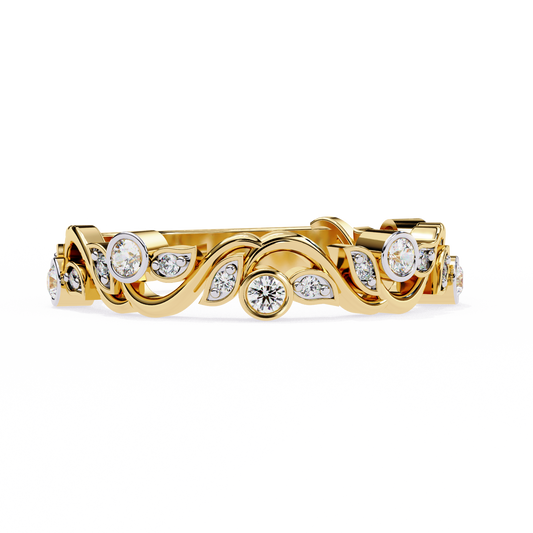 Round Moissanite Diamond Bezel Set Diamond Vine Design Band - View 2
