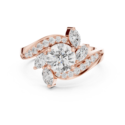 Unique Style Floral Round Lab Diamond Anniversary Ring - View 2