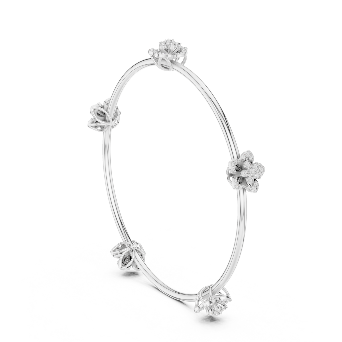 Floral Round Moissanite Diamond Open Cuff Bangle Bracelet for Women - View 12