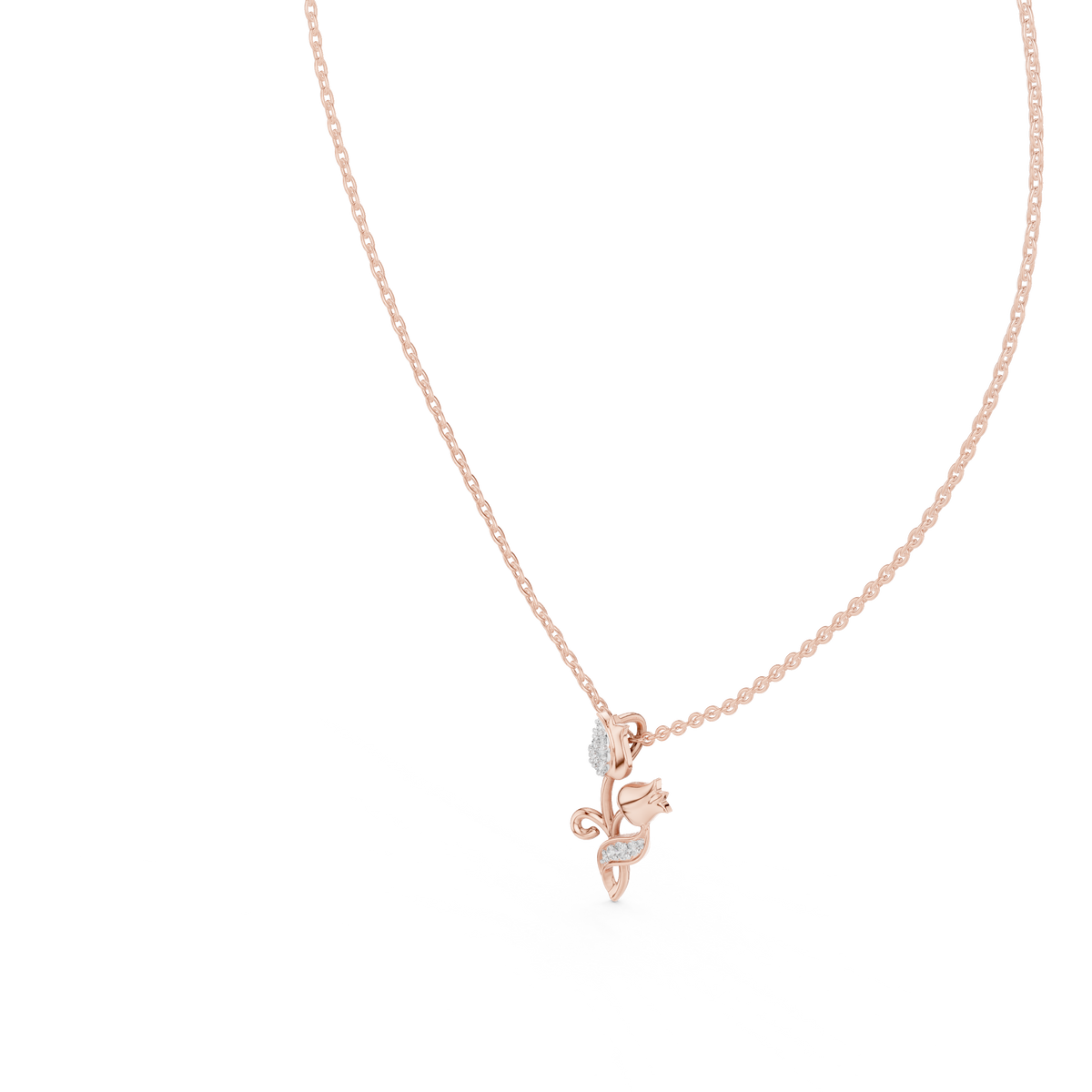 Dainty Twin Tulip Flower Round Moissanite Diamond Accent Pendant - View 11