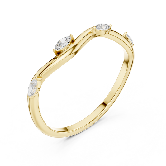 Marquise Moissanite Diamond Minimal Ring Curved Wave Wedding Band - View 2