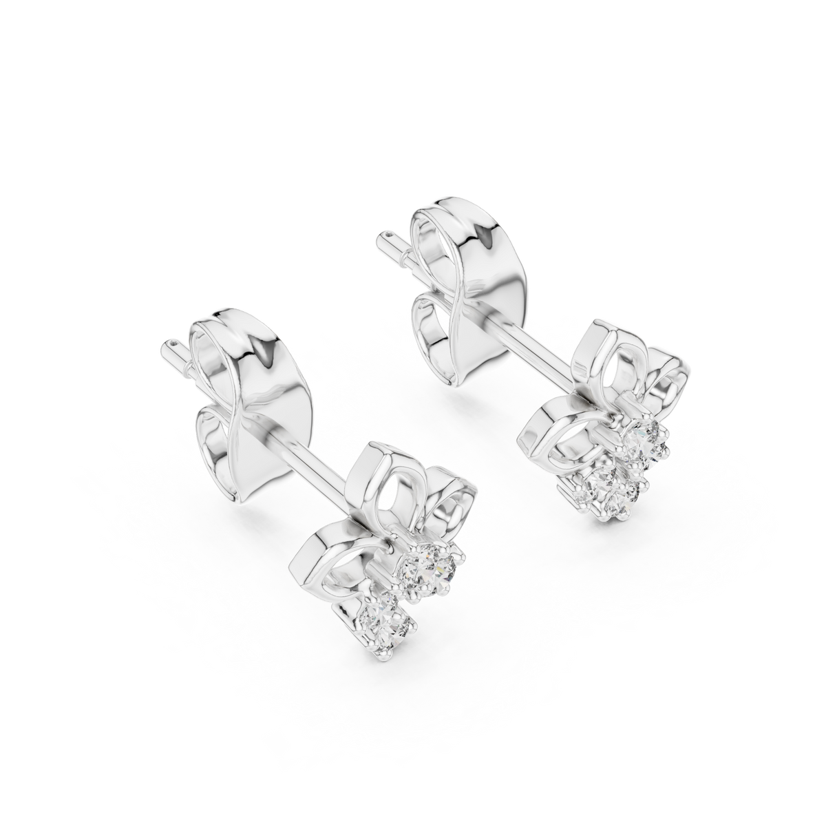 Elowen Clover Round Moissanite Diamond Drop Stud Earrings with Petite Floral Design - View 6