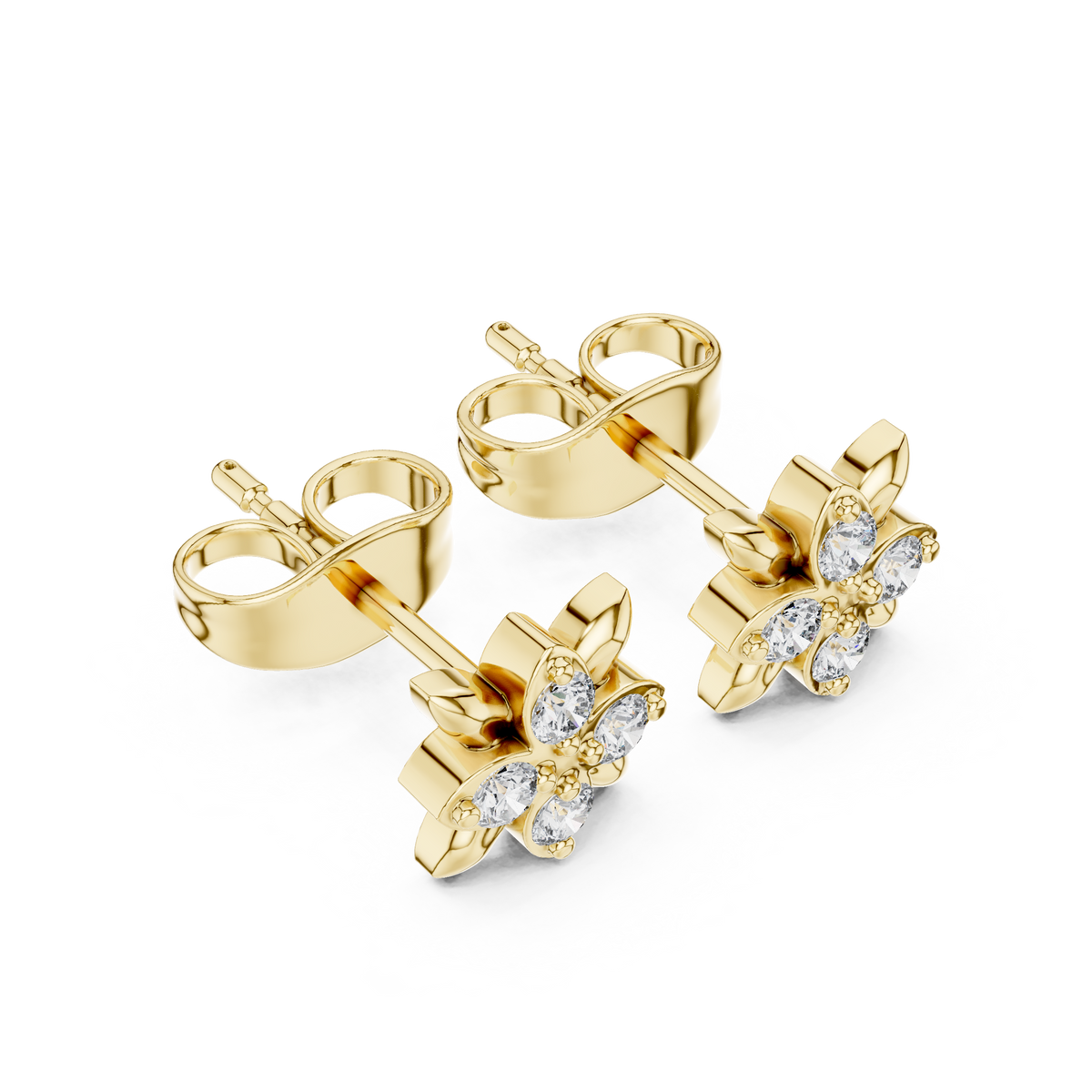 Leaf Petal Round Moissanite Diamond Flower Stud Earrings with Cluster Center - View 4