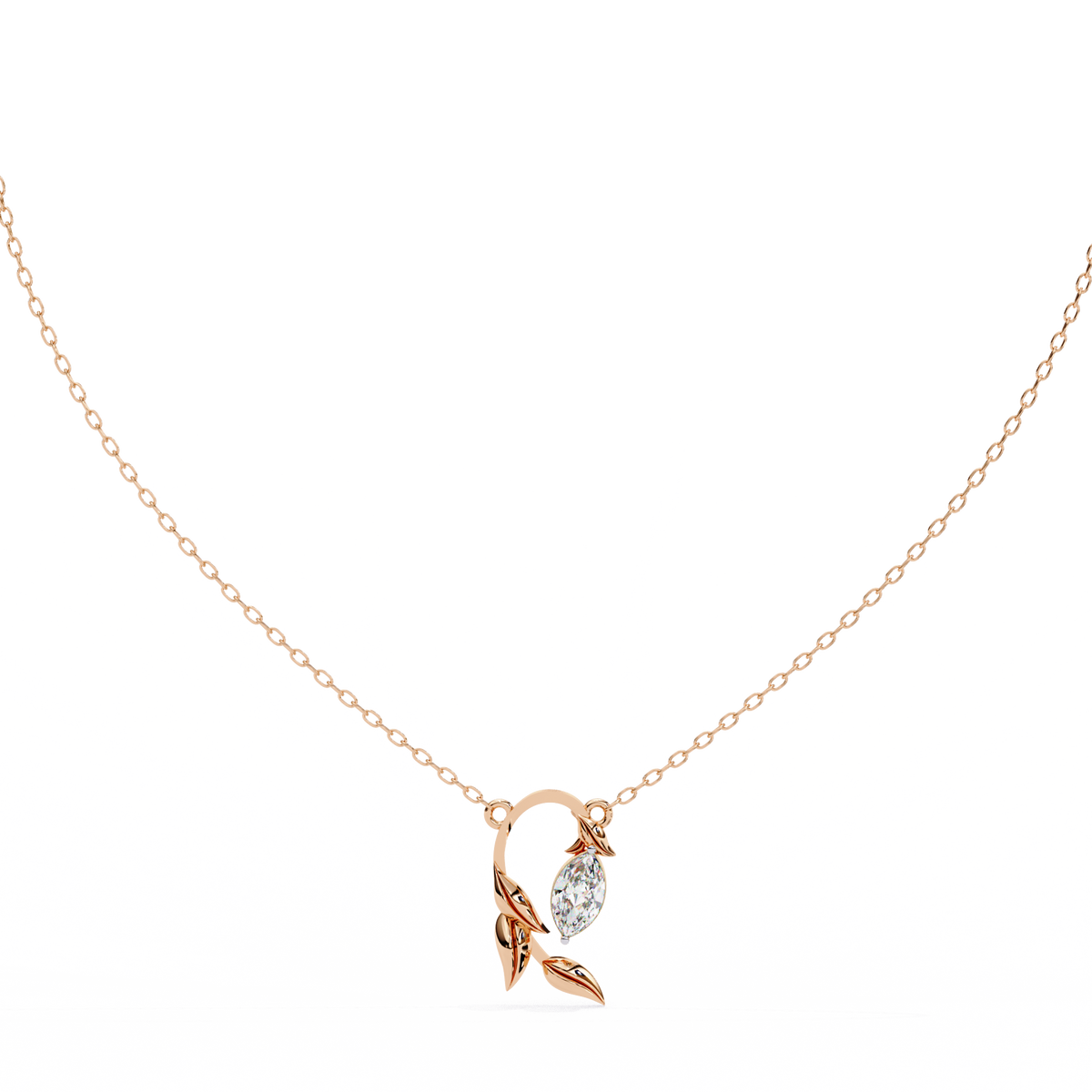 Nature Inspired Marquise Moissanite Diamond Leafy Pendant - View 3