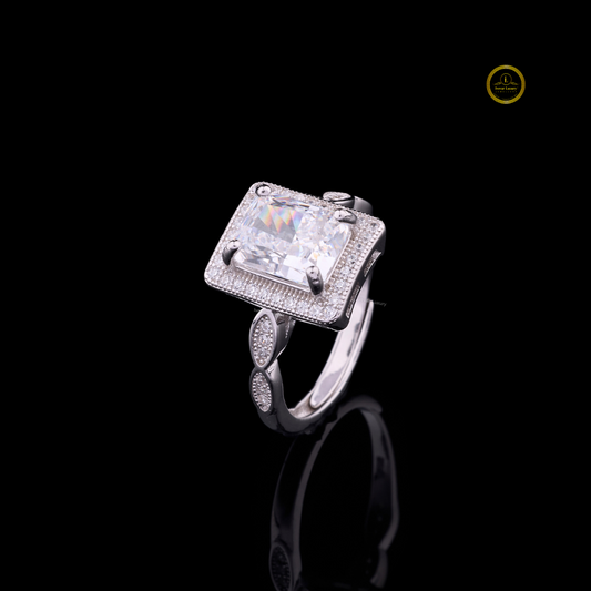 Radiant Cut Halo Ring with Marquise Leaf Moissanite Diamond Band - View 2