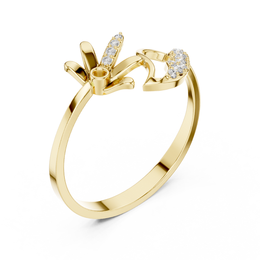 Floral Vine Moissanite Diamond Open Ring with Pave Leaf Accent - View 2