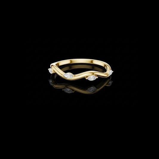 Marquise Moissanite Diamond Minimal Ring Curved Wave Wedding Band