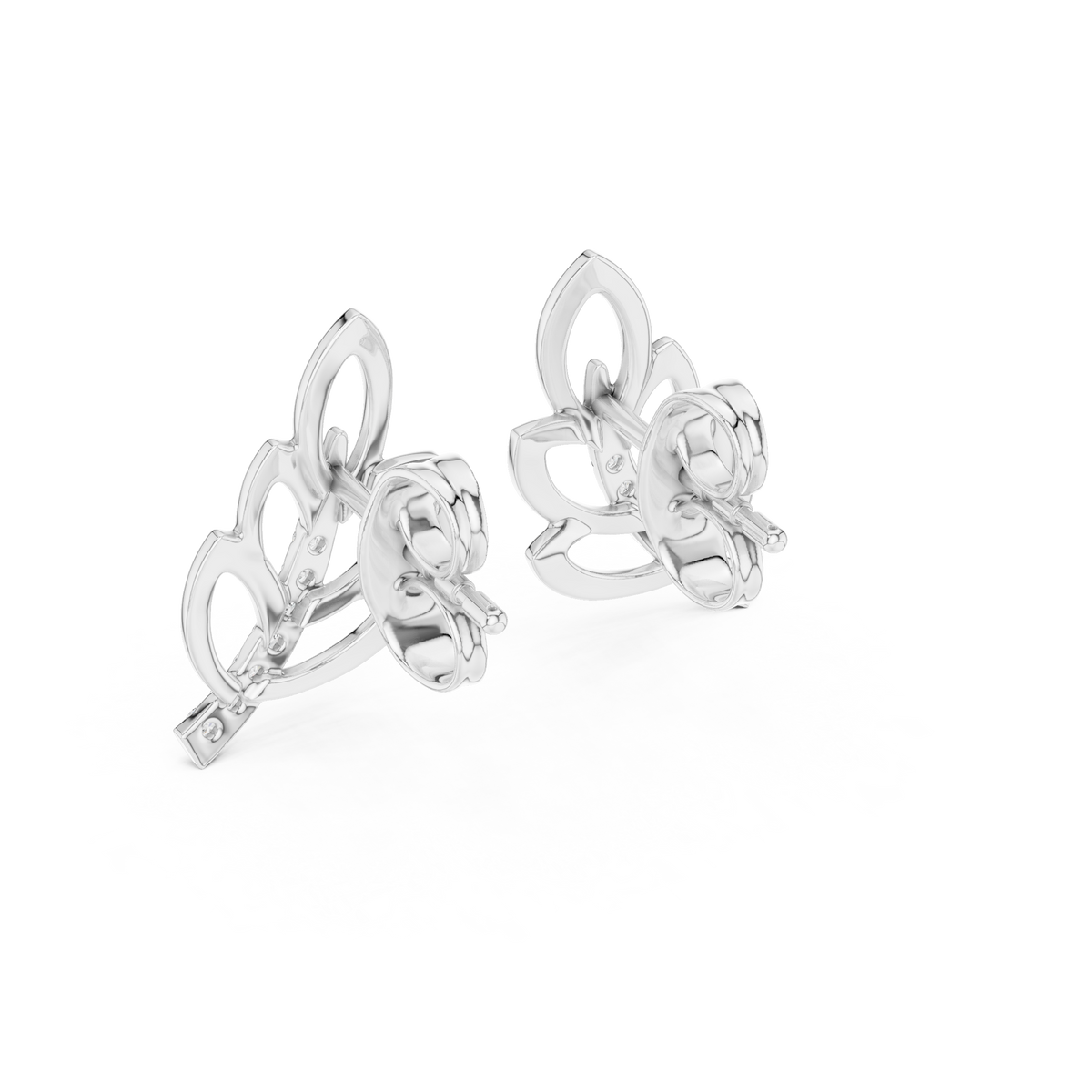 Gold Leaf Stud Earrings with Round Lab Diamond Accented Curve Nature Inspired - View 12