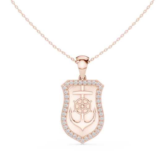 Dainty Geometric Shield Pendant with Round Moissanite Diamond - View 2