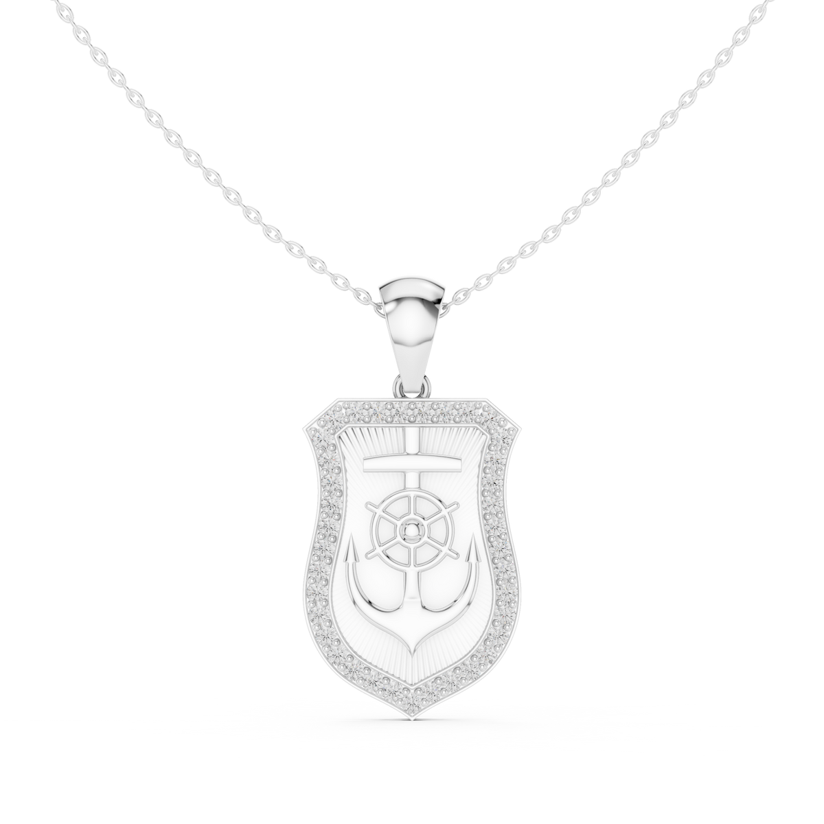 Dainty Geometric Shield Pendant with Round Moissanite Diamond - View 3