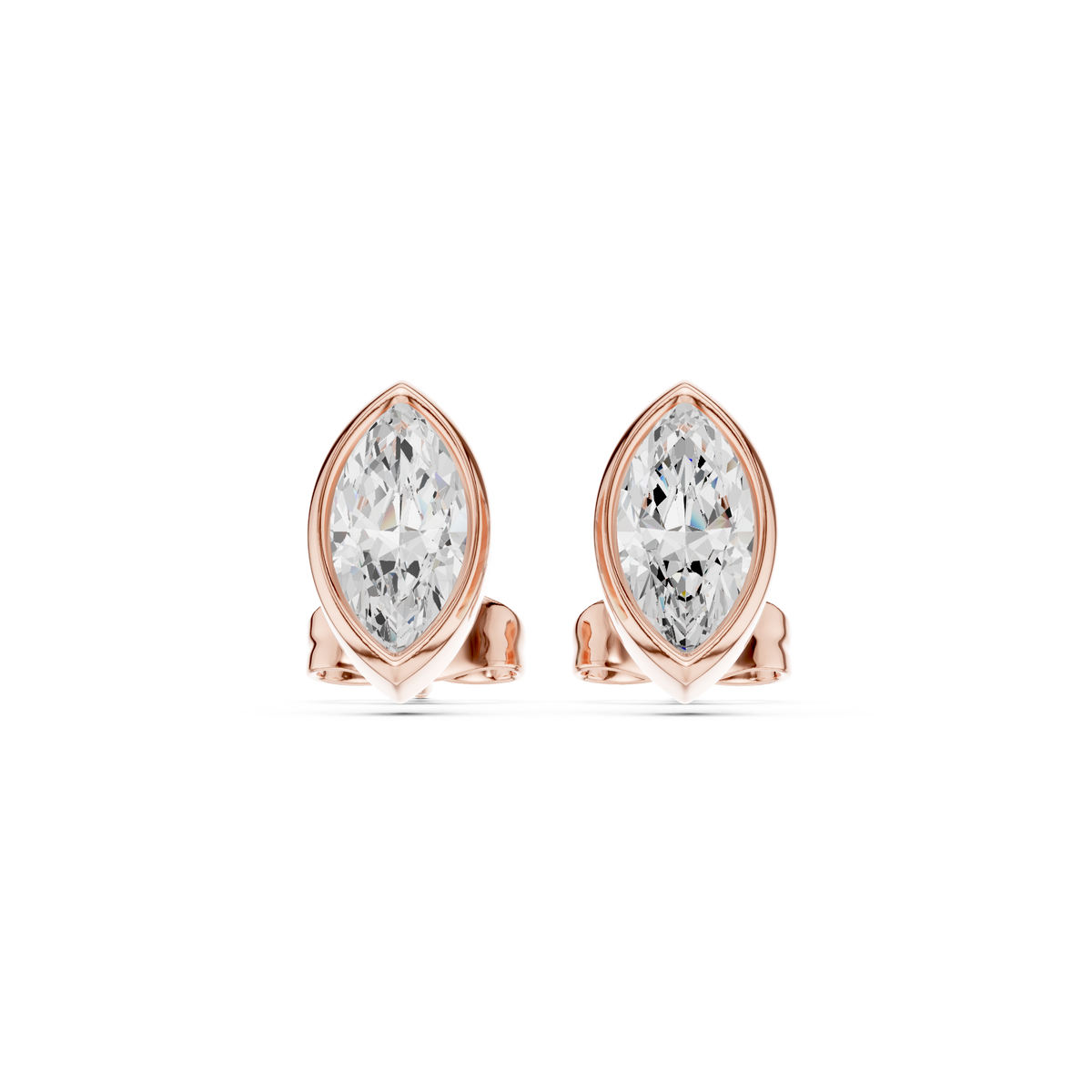 Minimal Marquise Bezel Moissanite Diamond Stud Earrings with Elongated Navette Silhouette - View 2