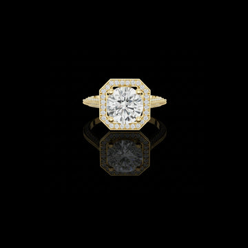 Round Diamond Octagonal Halo Lab Grown with Split Pave Band